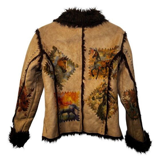 The Trail Of Painted Ponies Womens L Western Faux Suede Fur Lined Jacket Horses - Picture 7 of 11